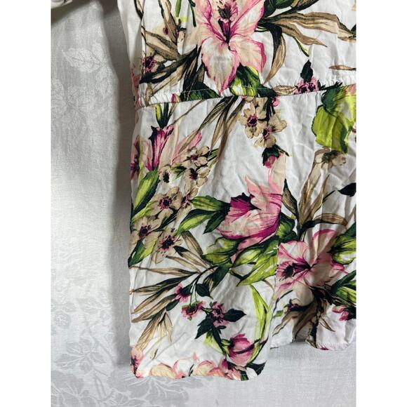 Lane Bryant Top 22 24 Pink Green Floral Peplum Balloon Sleeve Flowy Babydoll - Picture 3 of 10